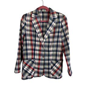 Handmade Plaid Blazer Blue S Check Preppy Old Money Academia Festive Holiday 80s